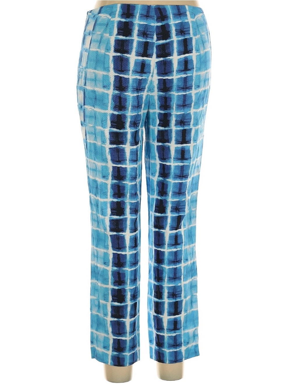 Lafayette 148 New York Light & Dark Blue Checked Plaid Print Pants Turqoise - Picture 2 of 6